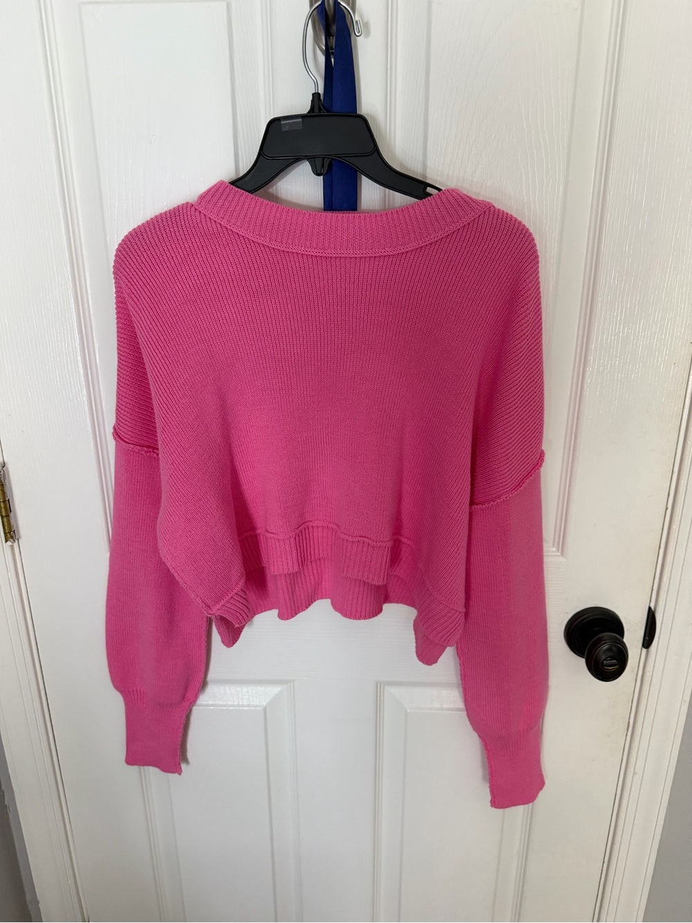 Pink Rose Bright Pink Cropped Scoop Neck Sweater